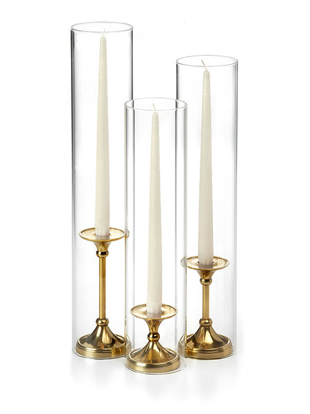 12 Taper Candles, 12 Glass Chimneys and 12 Gold Timeless Taper Holders –  Yummi Candles Canada