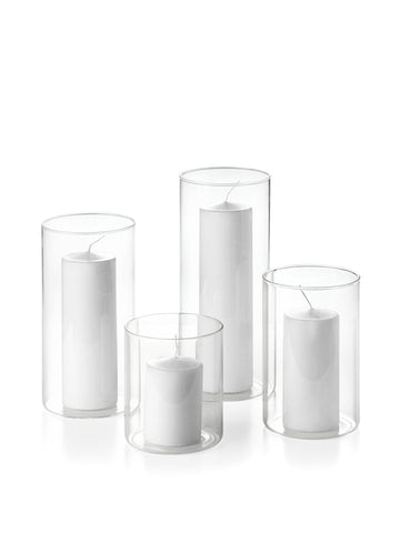 12 Round Pillar Candles and Cylinder Vases