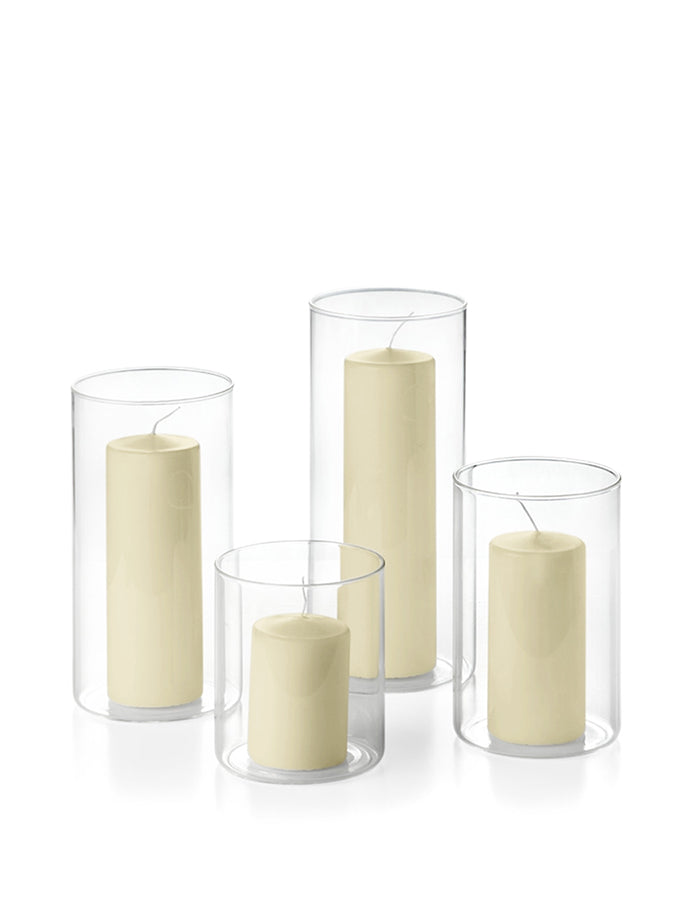 12 Round Pillar Candles and Cylinder Vases