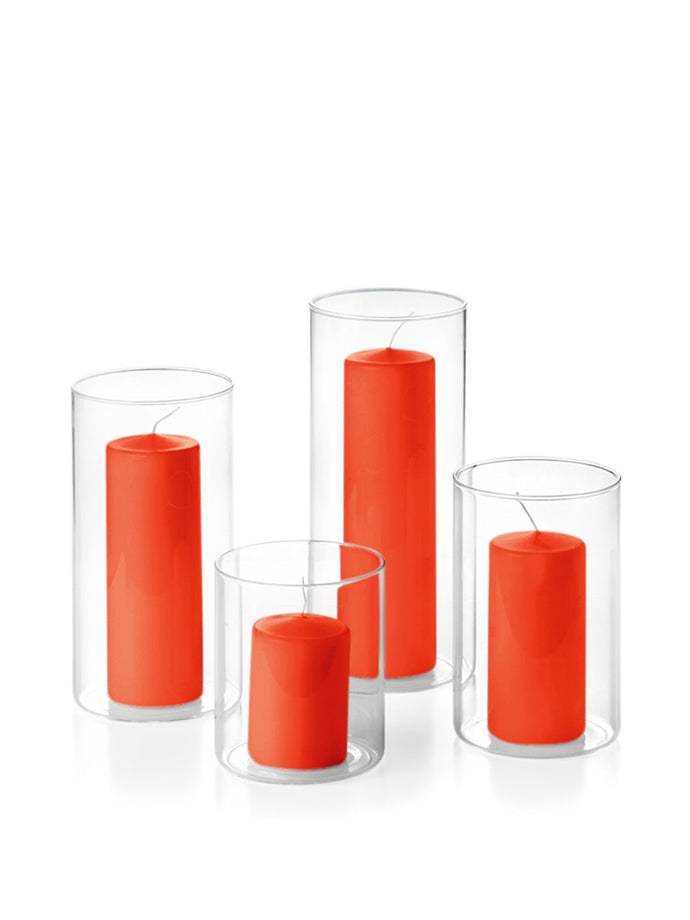 12 Round Pillar Candles and Cylinder Vases