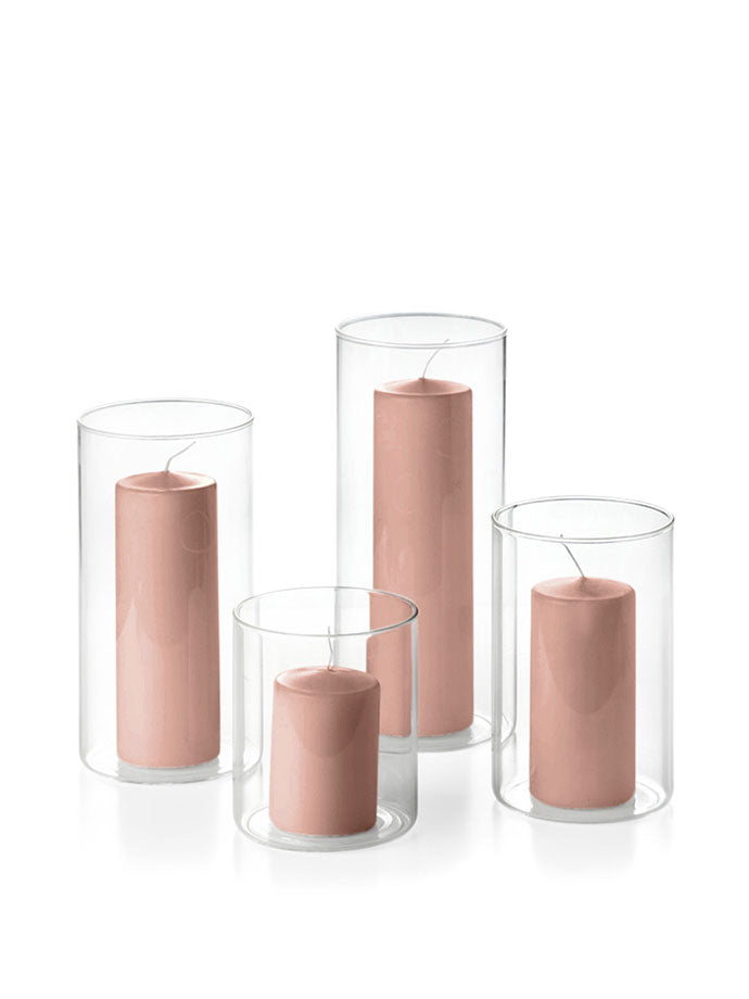 12 Round Pillar Candles and Cylinder Vases