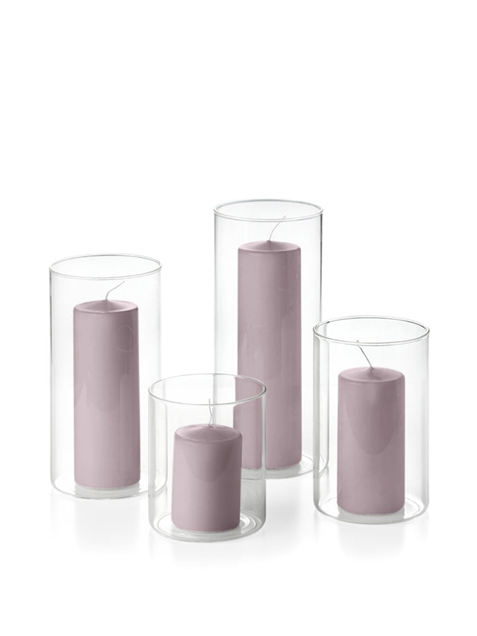 12 Round Pillar Candles and Cylinder Vases