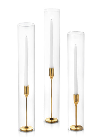 Yummi Candles - 12 Taper Candles, 12 Tall Chimneys and 12 Gold Virtu Candlesticks