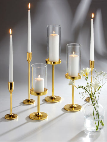 Yummi Candles - 12 Slim Pillar Candles, 12 Cylinder Vases and 12 Gold Vevo Pedestals - Lifestyle - 3