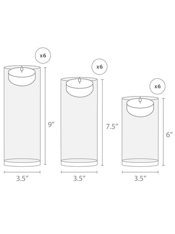 Yummi Candles - 18 Floating Candles and Cylinder Vases - Info