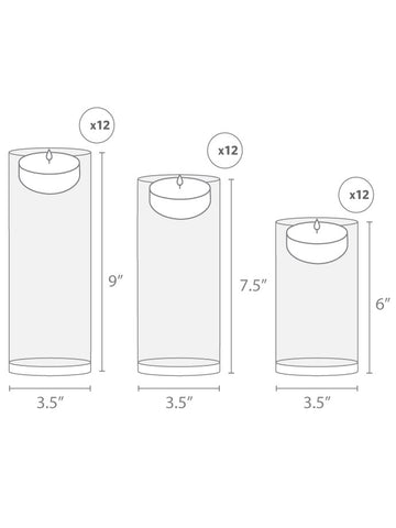 Yummi Candles - 36 Floating Candles and Cylinder Vases - Info