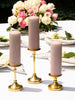 Yummi Candles - 12 Slim Pillar Candles and 12 Gold Timeless Pillar Holders - Lifestyle - 1