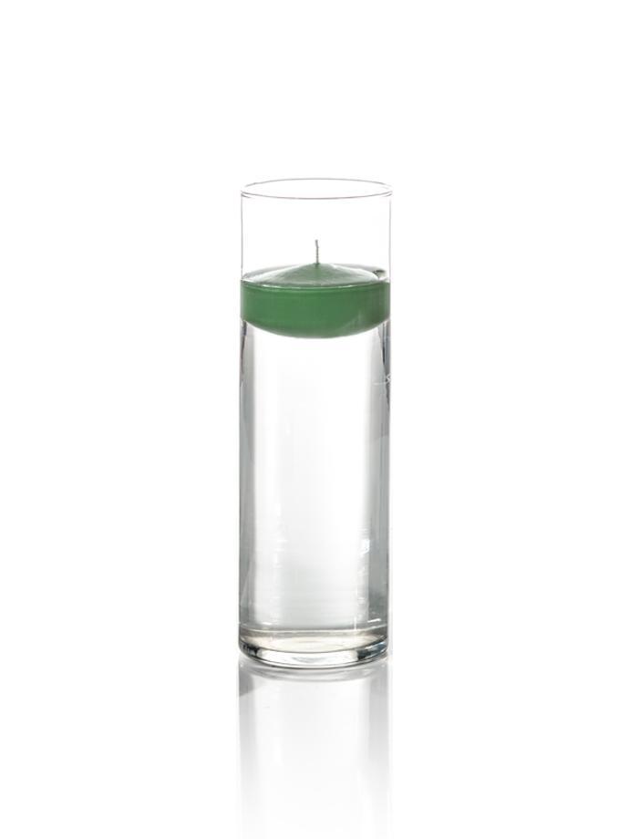 3" Floating Candles and 9" Cylinder Vases Hunter Green