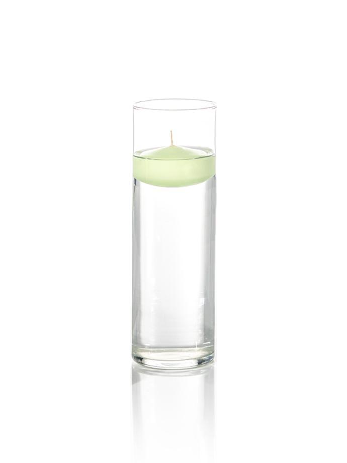 3" Floating Candles and 9" Cylinder Vases Celery Green