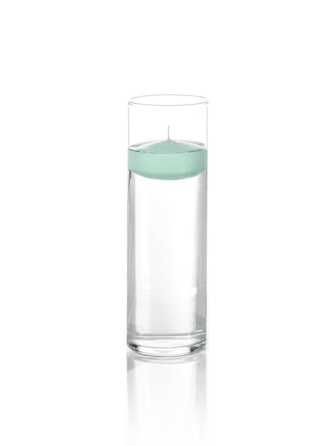 3" Floating Candles and 9" Cylinder Vases Aqua Green