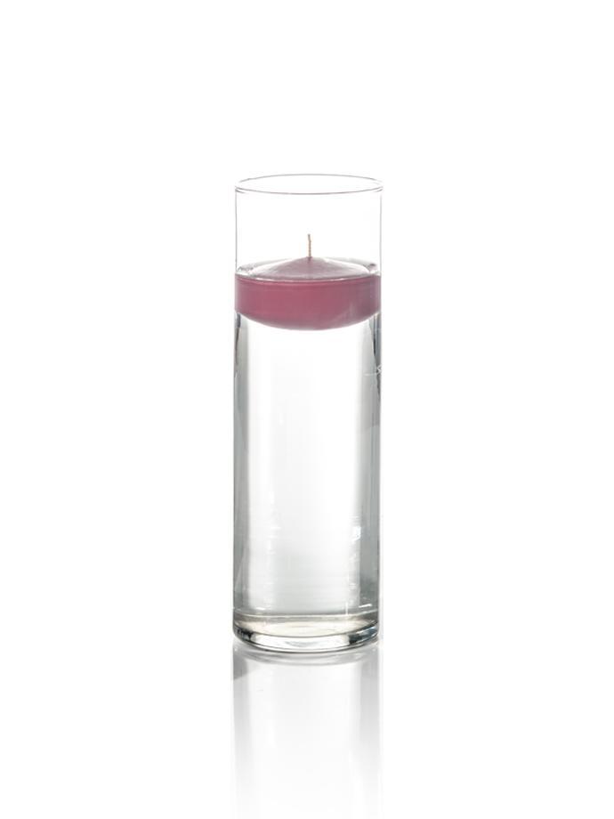 3" Floating Candles and 9" Cylinder Vases Raspberry