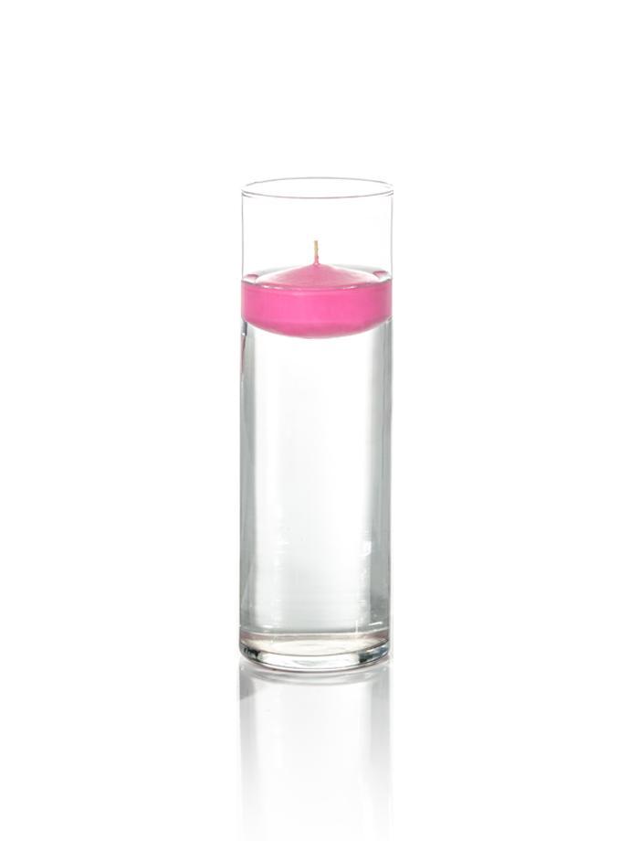 3" Floating Candles and 9" Cylinder Vases Hot Pink