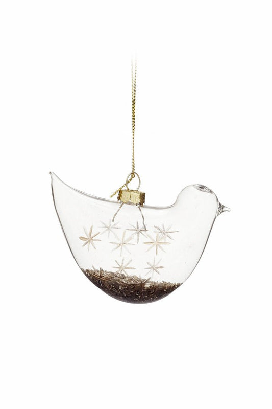 Xmas Orn Glass Bird Cl-gd 3''