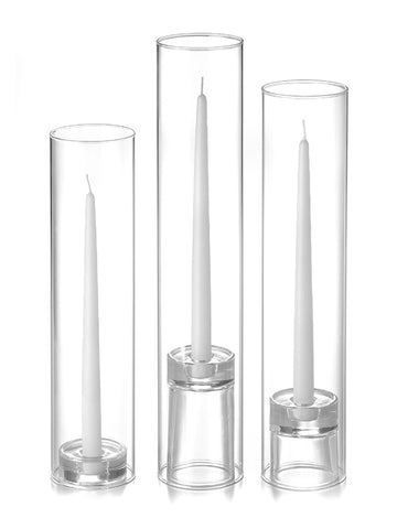 Yummi Candles - 12 Taper Candles, 12 Glass Chimneys and 12 Glass Taper Holders