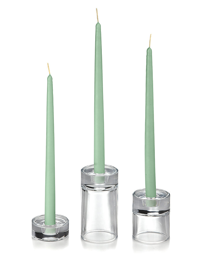 12 Taper Candles and 12 Glass Taper Holders