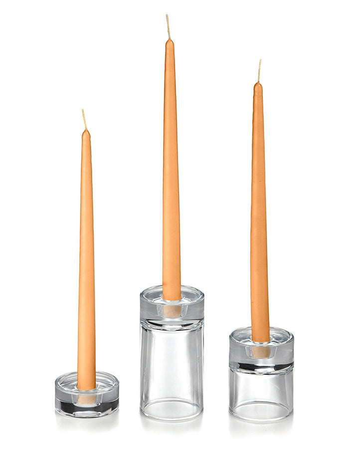 12 Taper Candles and 12 Glass Taper Holders