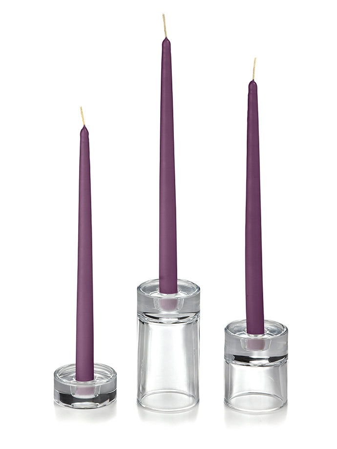 12 Taper Candles and 12 Glass Taper Holders