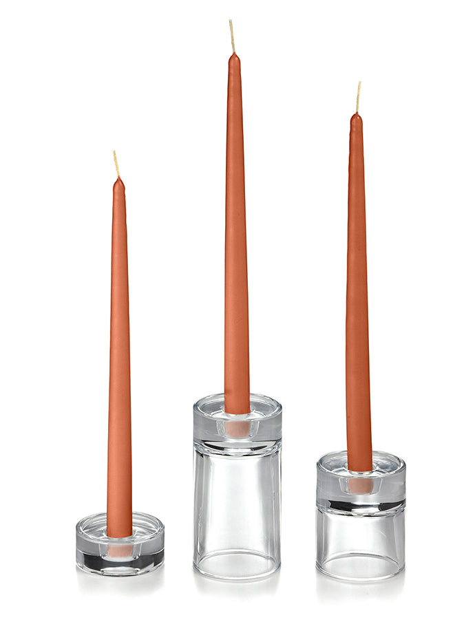 12 Taper Candles and 12 Glass Taper Holders