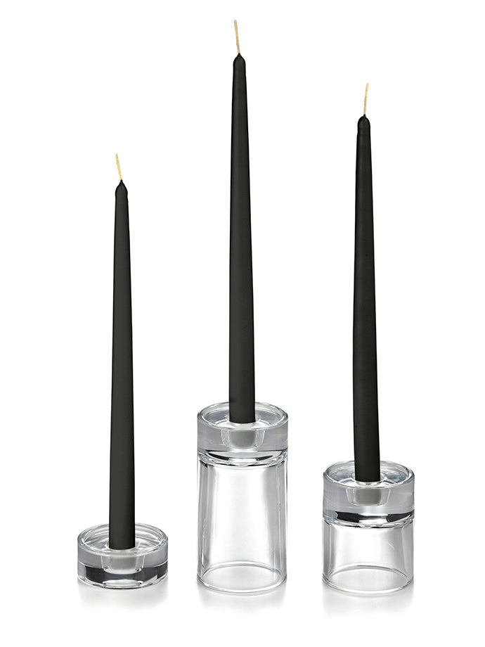 12 Taper Candles and 12 Glass Taper Holders