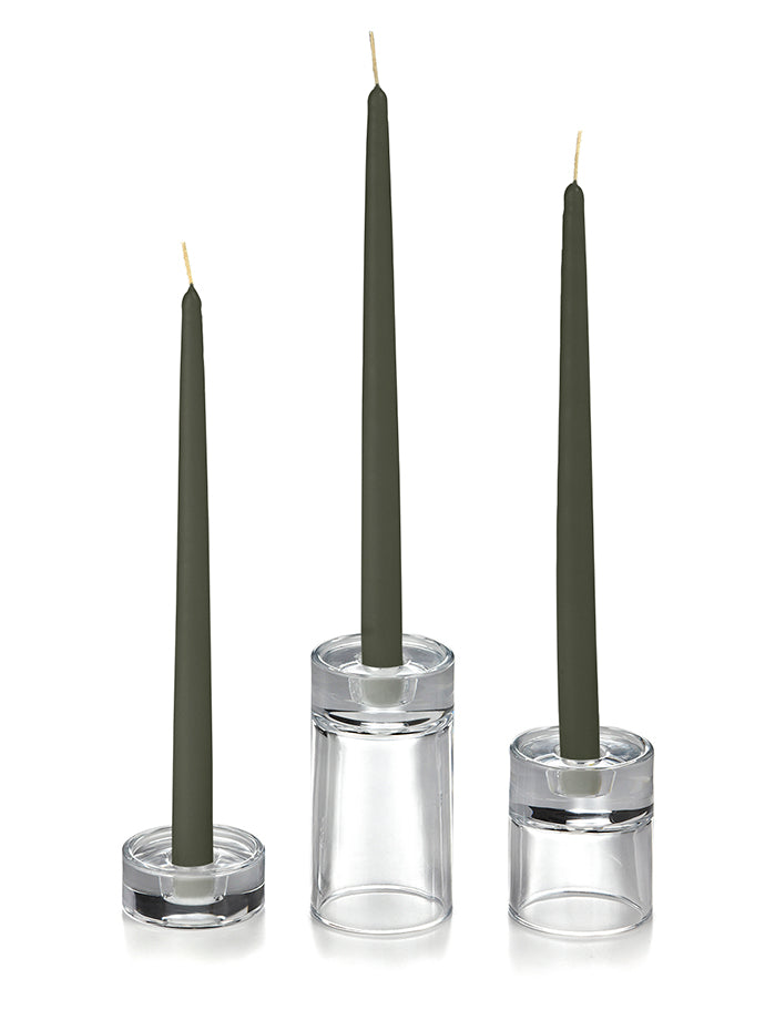 12 Taper Candles and 12 Glass Taper Holders