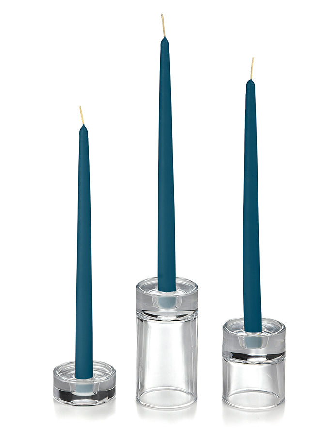 12 Taper Candles and 12 Glass Taper Holders