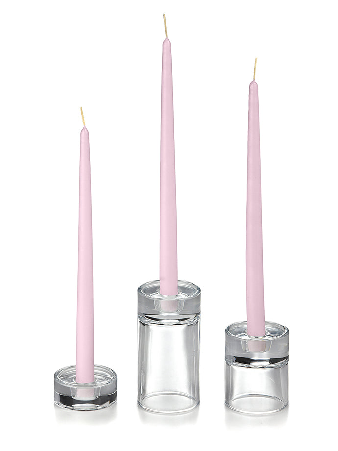 12 Taper Candles and 12 Glass Taper Holders