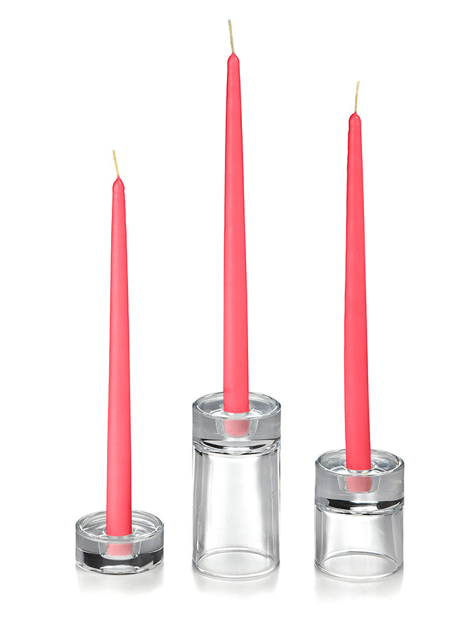 12 Taper Candles and 12 Glass Taper Holders