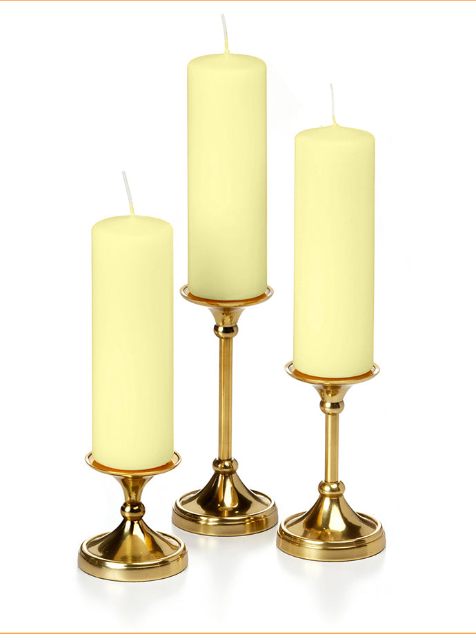 12 Slim Pillar Candles and 12 Gold Timeless Pillar Holders