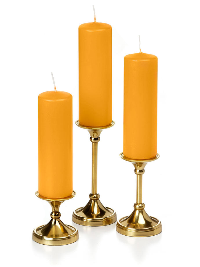 12 Slim Pillar Candles and 12 Gold Timeless Pillar Holders