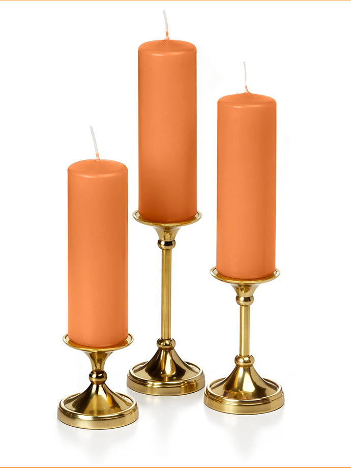 12 Slim Pillar Candles and 12 Gold Timeless Pillar Holders