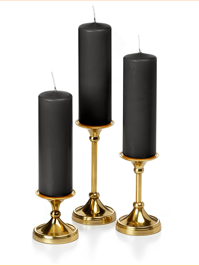 12 Slim Pillar Candles and 12 Gold Timeless Pillar Holders