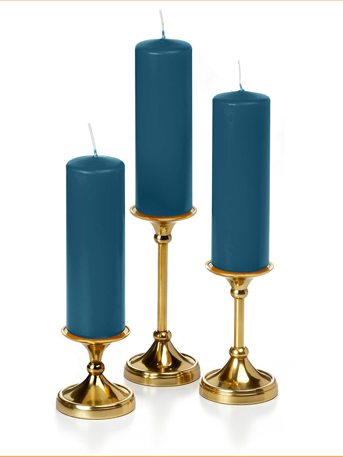 12 Slim Pillar Candles and 12 Gold Timeless Pillar Holders