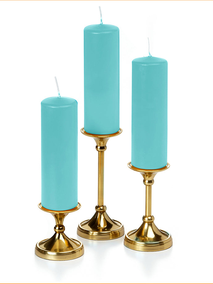 12 Slim Pillar Candles and 12 Gold Timeless Pillar Holders