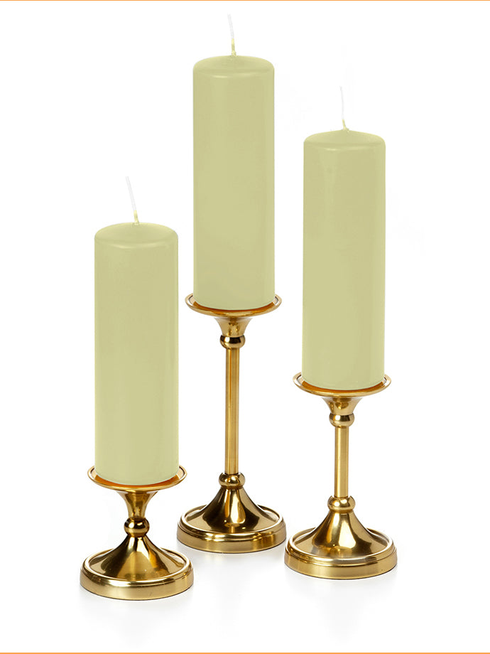 12 Slim Pillar Candles and 12 Gold Timeless Pillar Holders