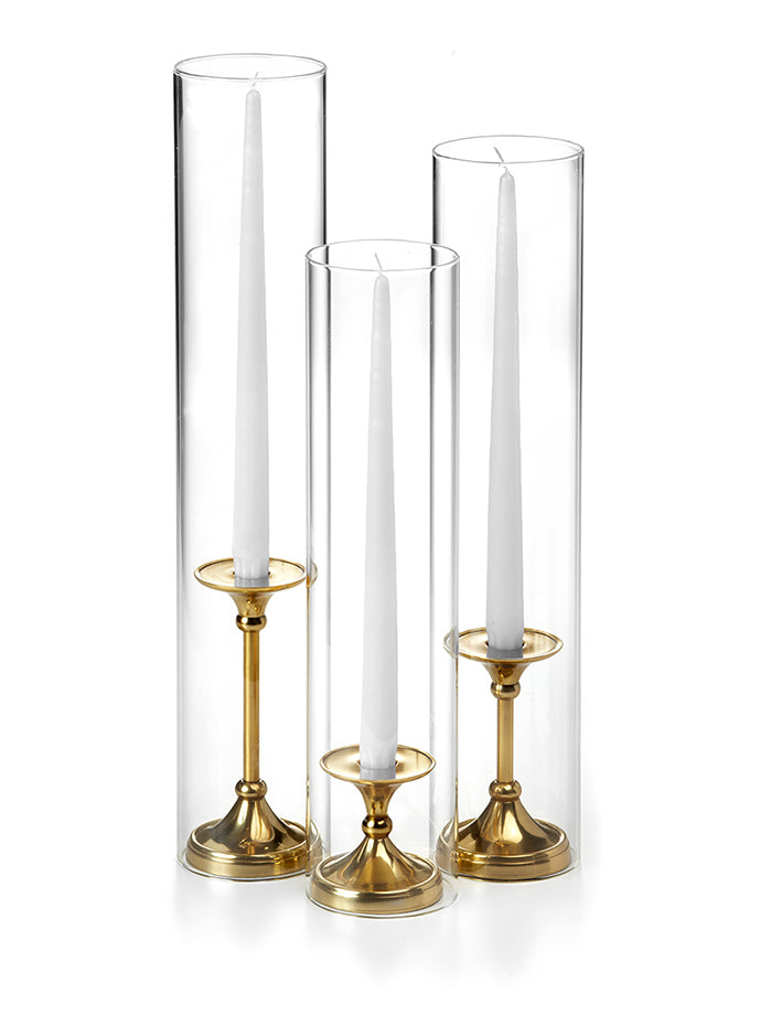 12 Taper Candles, 12 Glass Chimneys and 12 Gold Timeless Taper Holders –  Yummi Candles Canada