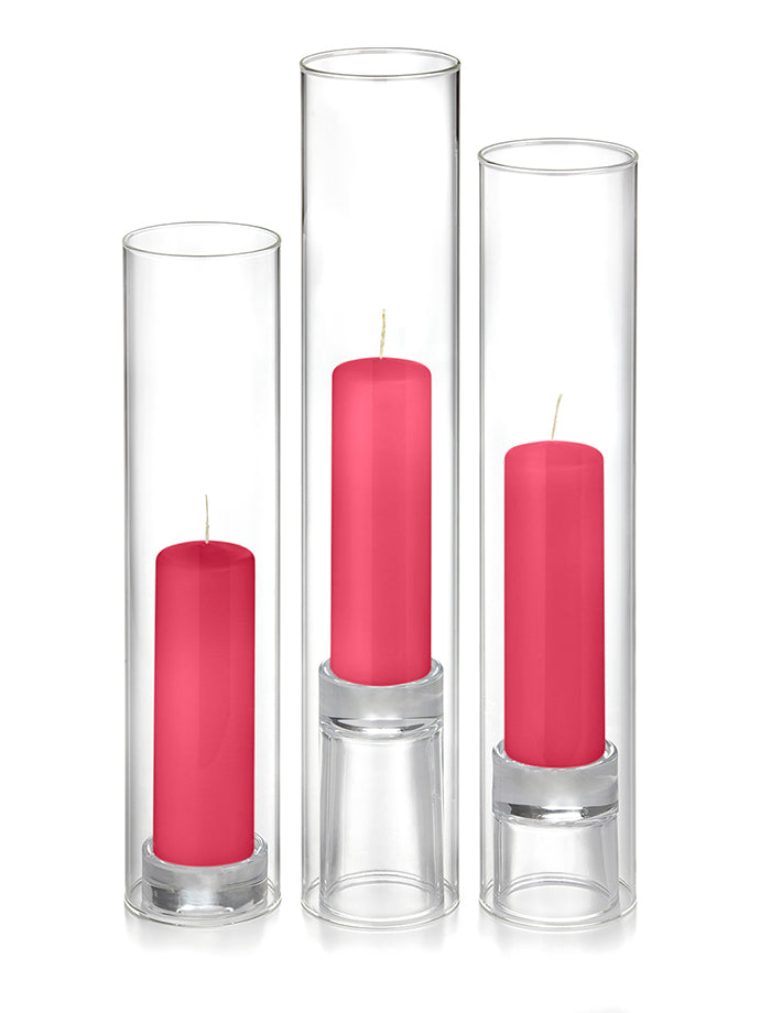 12 Slim Pillar Candles, 12 Glass Chimneys and 12 Glass Pillar Holders