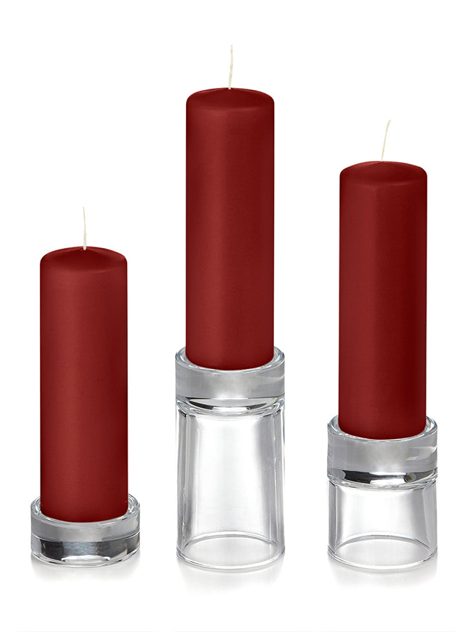 12 Slim Pillar Candles and 12 Glass Pillar Holders