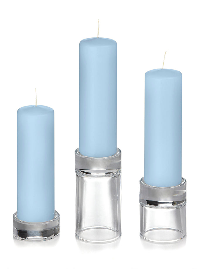 12 Slim Pillar Candles and 12 Glass Pillar Holders