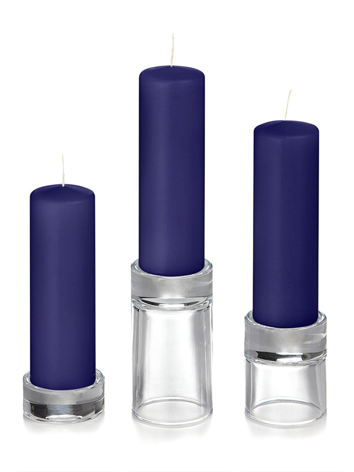 12 Slim Pillar Candles and 12 Glass Pillar Holders