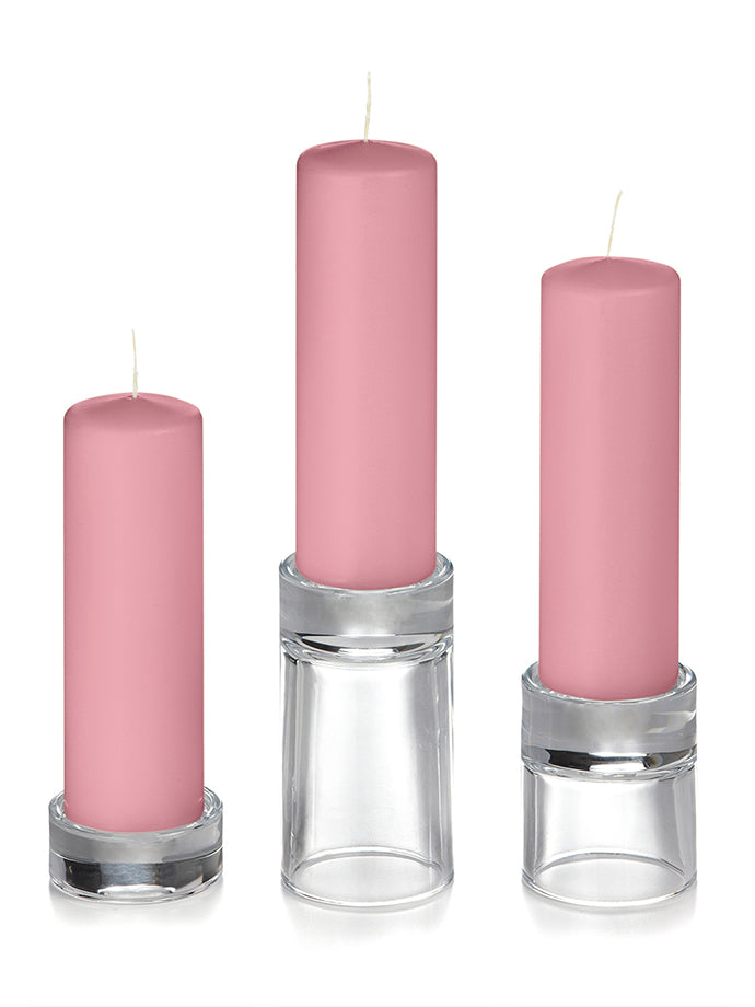 12 Slim Pillar Candles and 12 Glass Pillar Holders