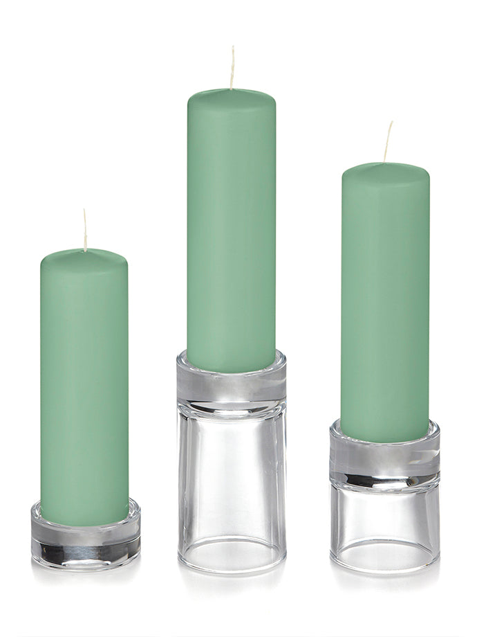 12 Slim Pillar Candles and 12 Glass Pillar Holders