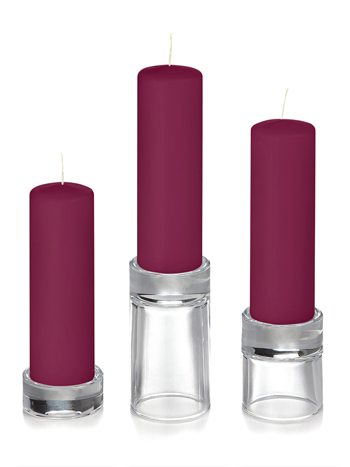 12 Slim Pillar Candles and 12 Glass Pillar Holders