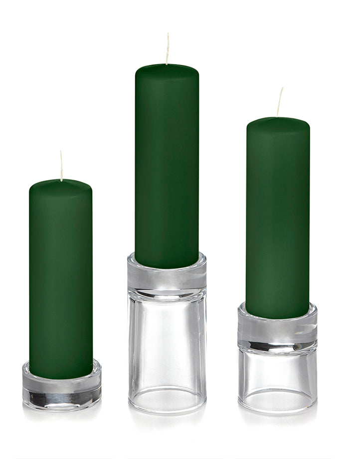 12 Slim Pillar Candles and 12 Glass Pillar Holders