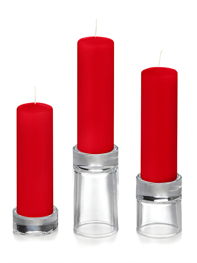 12 Slim Pillar Candles and 12 Glass Pillar Holders