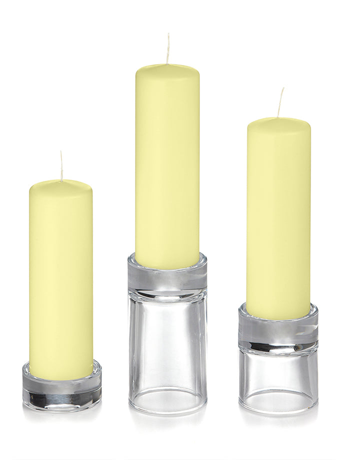 12 Slim Pillar Candles and 12 Glass Pillar Holders