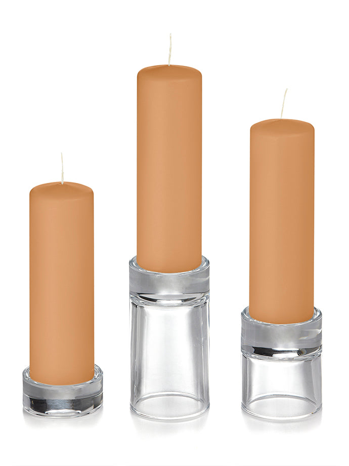 12 Slim Pillar Candles and 12 Glass Pillar Holders