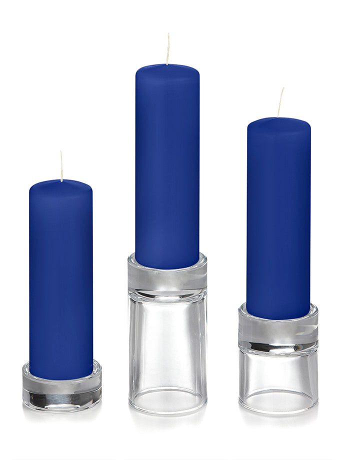 12 Slim Pillar Candles and 12 Glass Pillar Holders