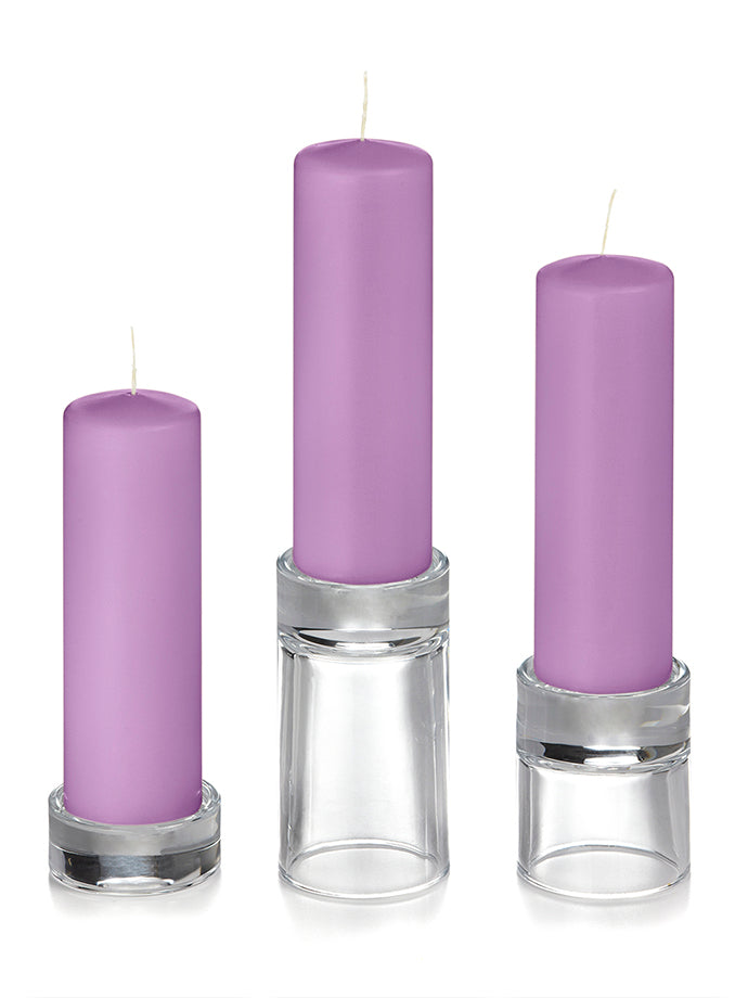 12 Slim Pillar Candles and 12 Glass Pillar Holders