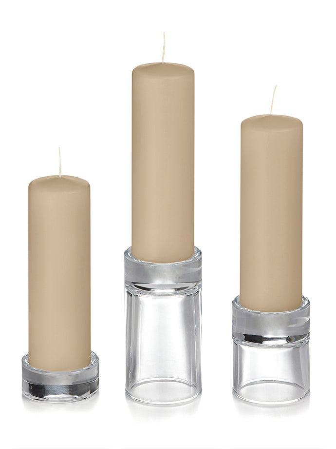 12 Slim Pillar Candles and 12 Glass Pillar Holders