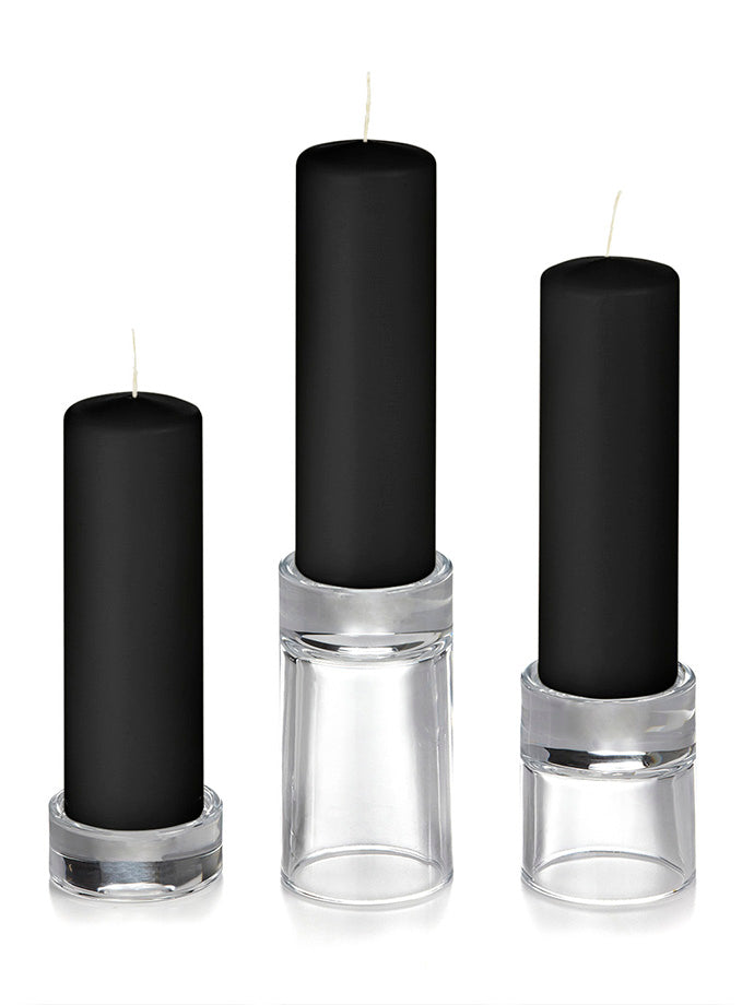 12 Slim Pillar Candles and 12 Glass Pillar Holders